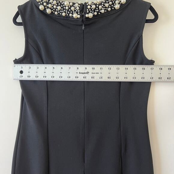 Marina Black Pearl Collar Sleeveless Stretch Sheath Dress Womens 6 Petite - Picture 12 of 14